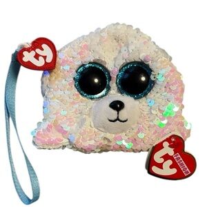 TY Fashion Sequin Wristlet Coin Purse ICY the Seal White New